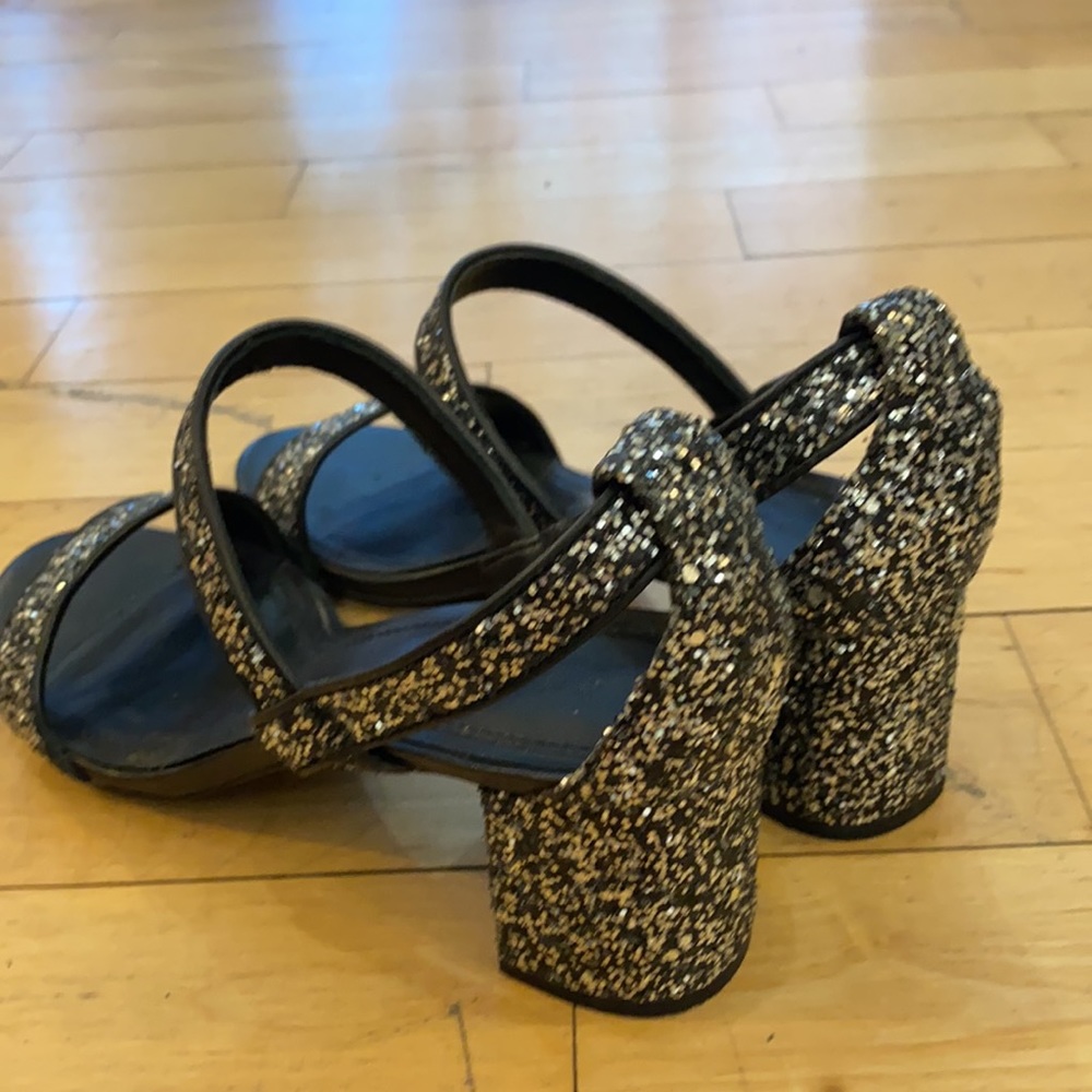 Sandro Glitter Leather Low Block Heel Sz 39 - Picture 9 of 16